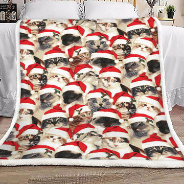 litzzy Cat Christmas HM2512042TT Sherpa Fleece Blanket Sherpa Fleece Blanket   