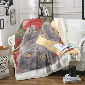 litzzy Cat Christmas HN090930F Sherpa Fleece Blanket Sherpa Fleece Blanket   
