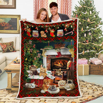 litzzy Cat Christmas MMM181105MI Fleece Blanket Sherpa Fleece Blanket   