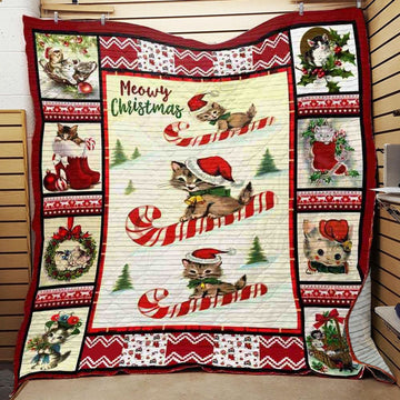 litzzy Cat Christmas Fleece Blanket ABC07112406 Quilt Blanket   
