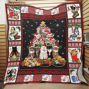 litzzy Cat Christmas Fleece Blanket ABC07112487 Quilt Blanket   