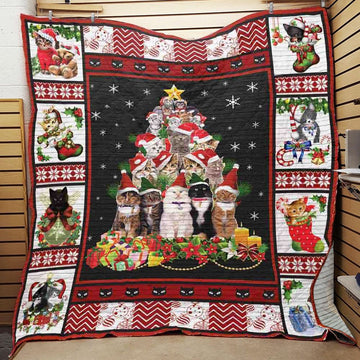 litzzy Cat Christmas Fleece Blanket ABC07112536 Quilt Blanket   