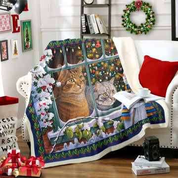 litzzy Cat Christmas TT1311025TT Sherpa Fleece Blanket Sherpa Fleece Blanket   