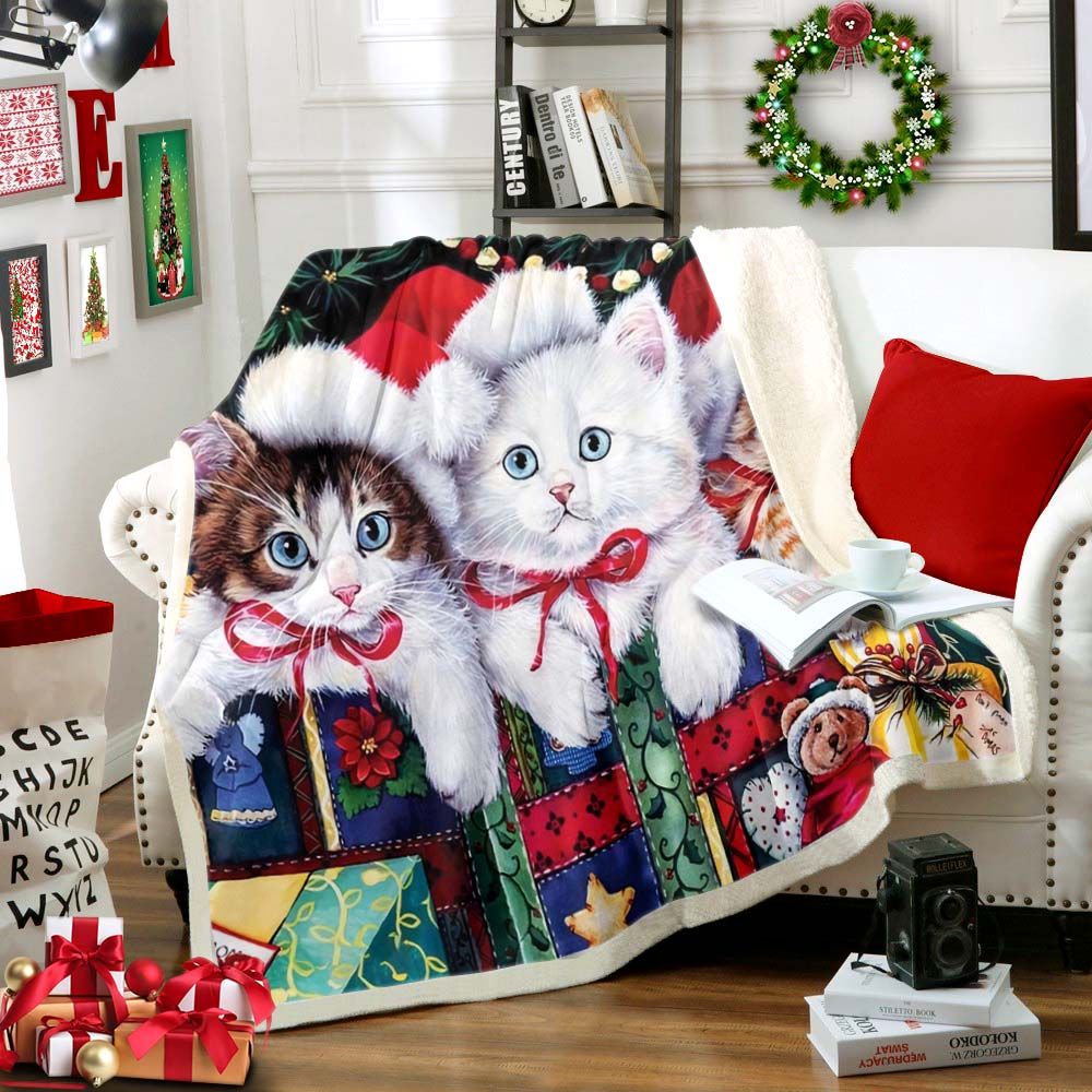 litzzy Cat Christmas TT1311028TT Sherpa Fleece Blanket Sherpa Fleece Blanket   