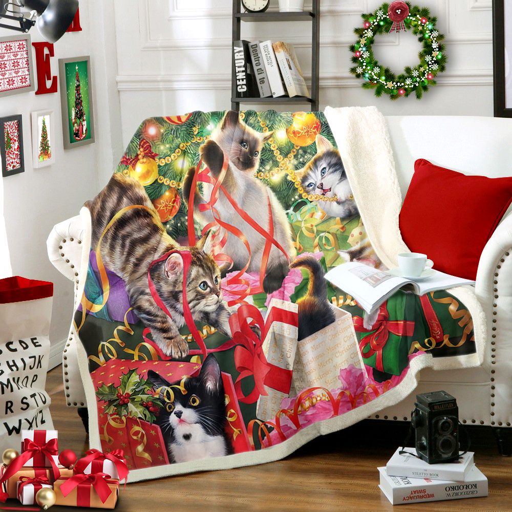 litzzy Cat Christmas TT1411043TT Sherpa Fleece Blanket Sherpa Fleece Blanket   