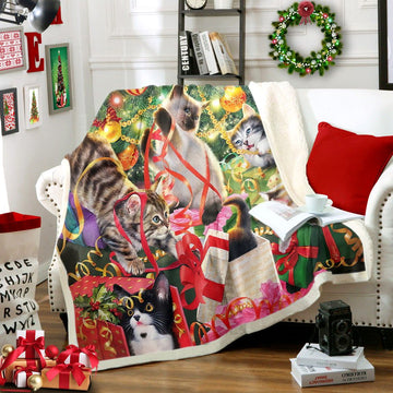 litzzy Cat Christmas TT1411043TT Sherpa Fleece Blanket Sherpa Fleece Blanket   