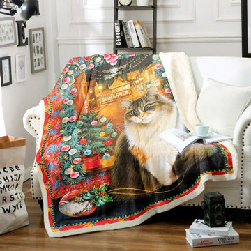 litzzy Cat Christmas TT1511017TT Sherpa Fleece Blanket Sherpa Fleece Blanket   