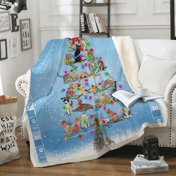 litzzy Cat Christmas Tree CLM2612212S Sherpa Fleece Blanket Sherpa Fleece Blanket   