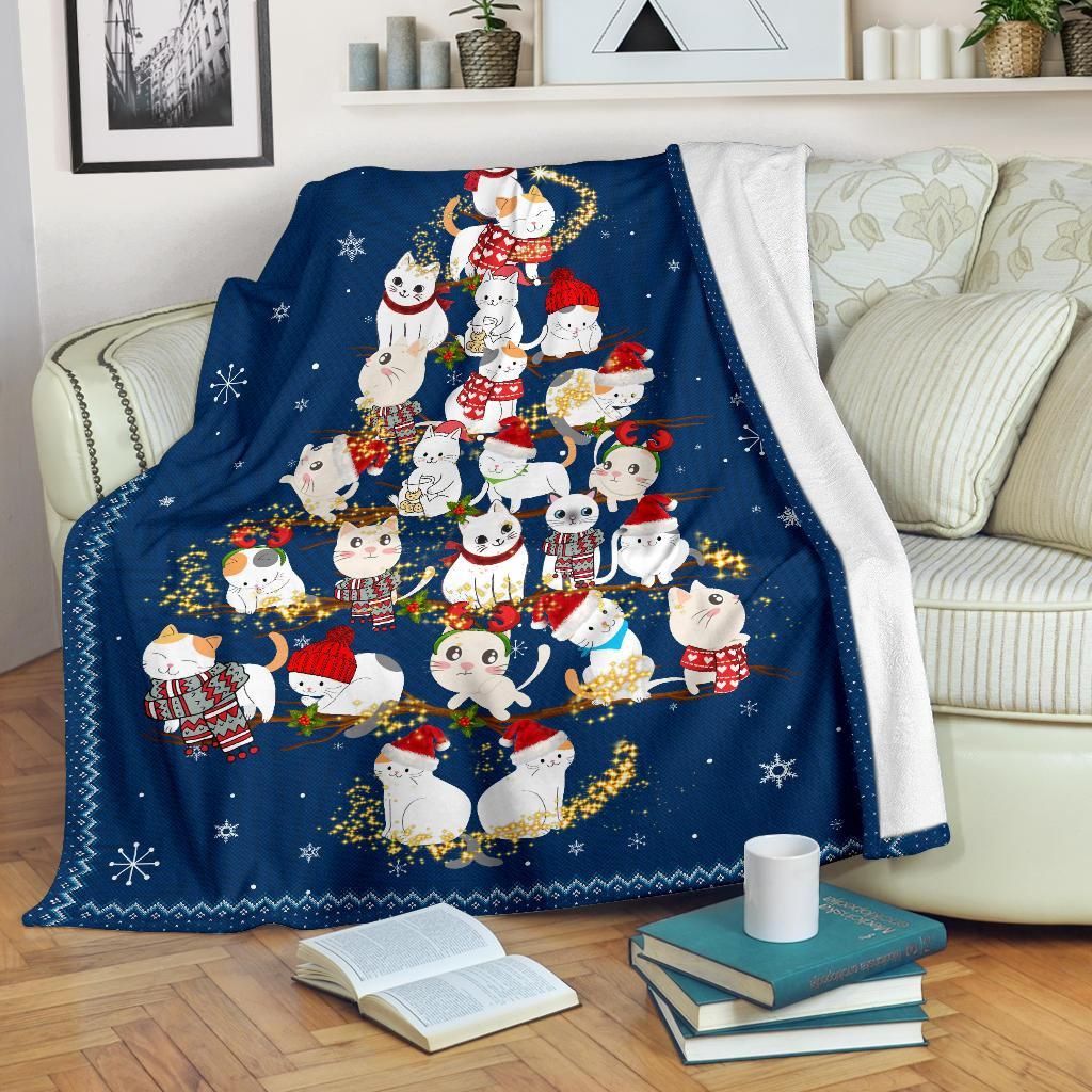 litzzy Cat Christmas Tree CLM3010112S Sherpa Fleece Blanket Sherpa Fleece Blanket   