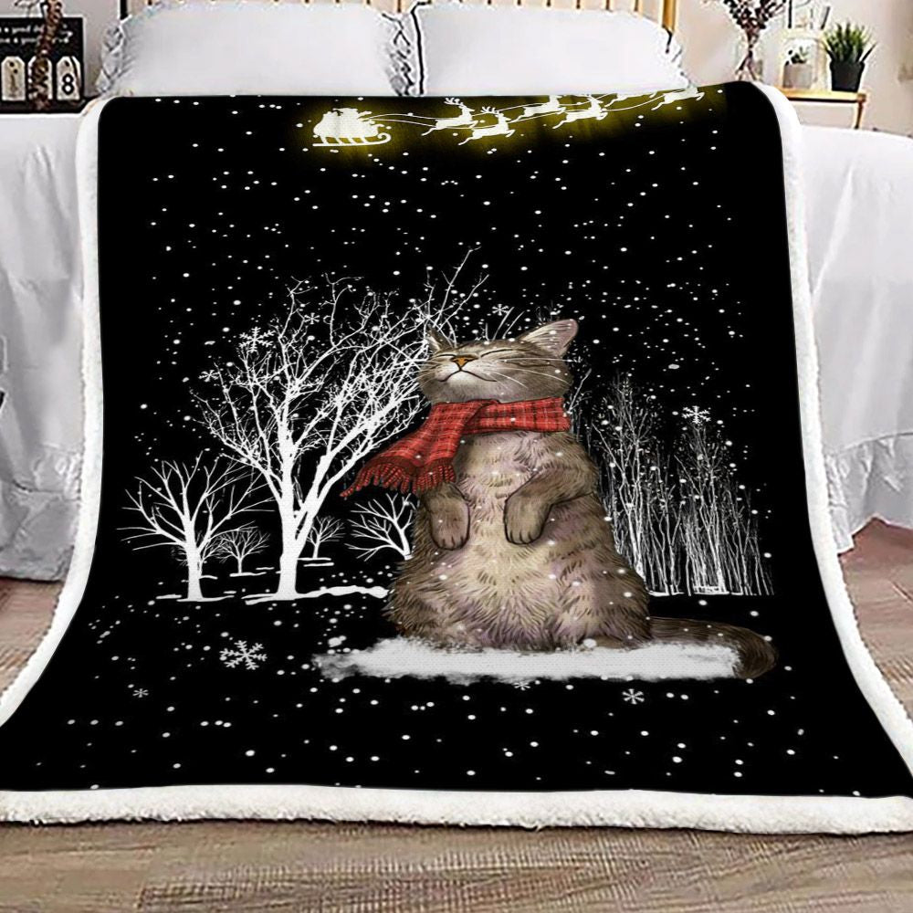 litzzy Cat Christmas Warm Reindeer Wishes CL16110076MDF Sherpa Fleece Blanket Sherpa Fleece Blanket   