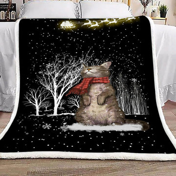 litzzy Cat Christmas Warm Reindeer Wishes CL16110076MDF Sherpa Fleece Blanket Sherpa Fleece Blanket   