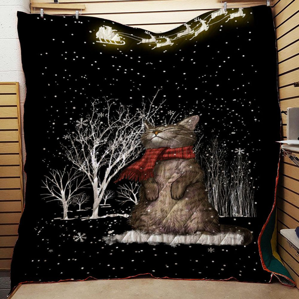 litzzy Cat Christmas Warm Reindeer Wishes CL16110389MDQ Fleece Blanket Quilt Blanket   