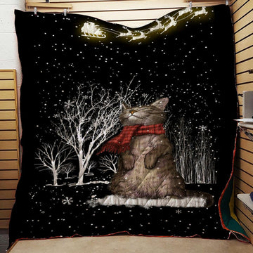 litzzy Cat Christmas Warm Reindeer Wishes CL16110389MDQ Fleece Blanket Quilt Blanket   