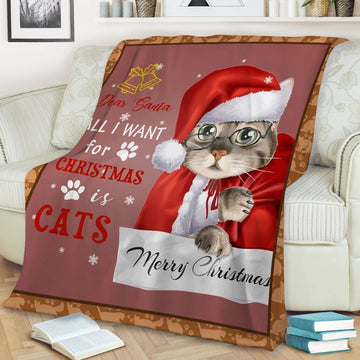 litzzy Cat Dear Santa All I Want For Christmas Is Cats CLH1812162F Sherpa Fleece Blanket Sherpa Fleece Blanket   
