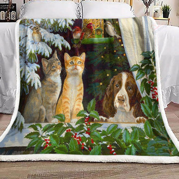 litzzy Cat Dog Bird Christmas AM2810673CL Sherpa Fleece Blanket fleece blanket   