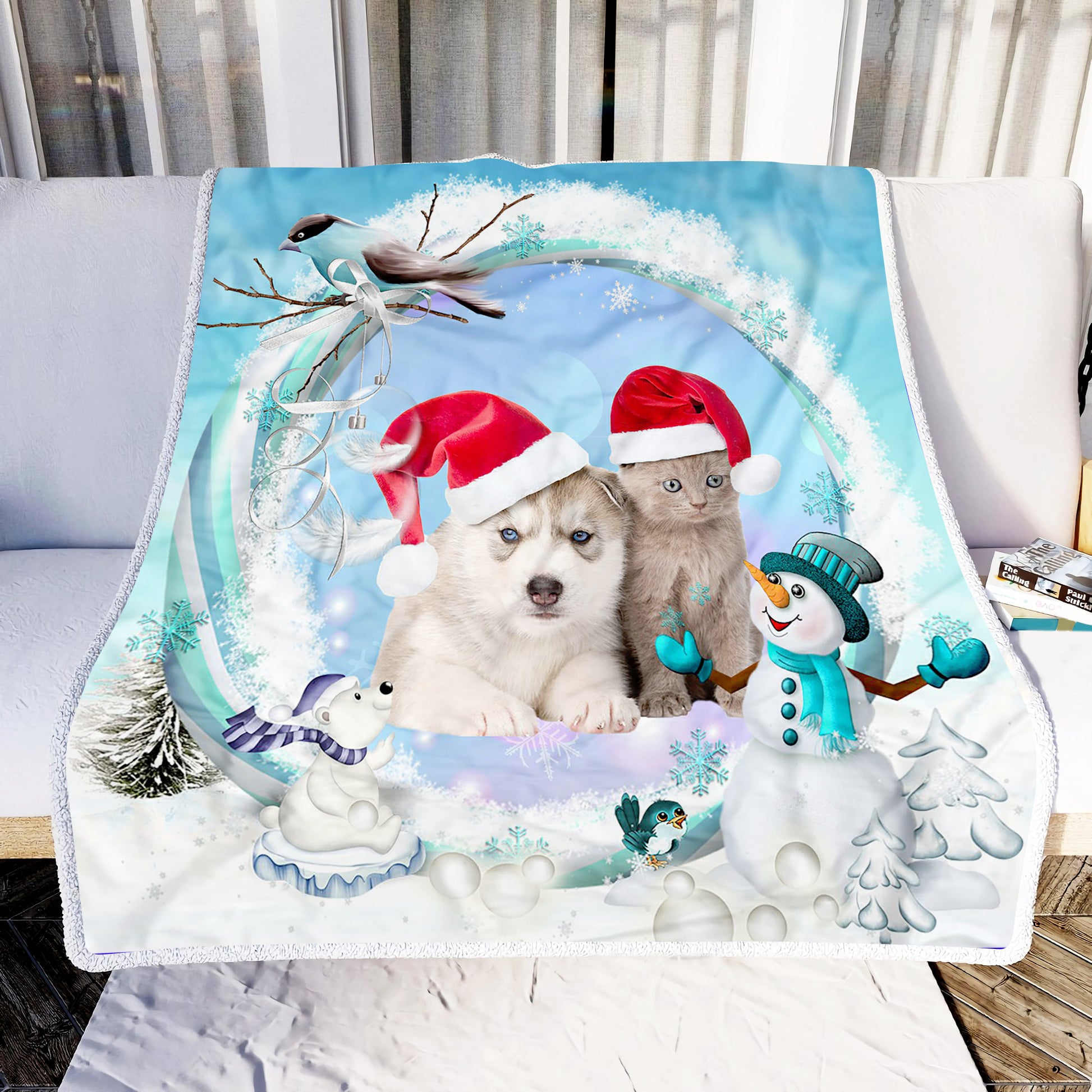 litzzy Cat Dog Merry Christmas NI1910078DT Sherpa Fleece Blanket fleece blanket   
