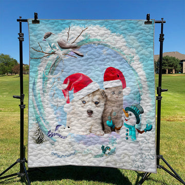 litzzy Cat Dog Merry Christmas NI1911141DT Fleece Blanket fleece blanket   