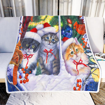 litzzy Cat Family Merry Christmas NI2910010DT Sherpa Fleece Blanket Sherpa Fleece Blanket   