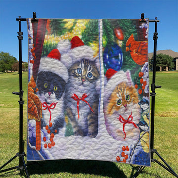 litzzy Cat Family Merry Christmas NI2910062DT Fleece Blanket Quilt Blanket   