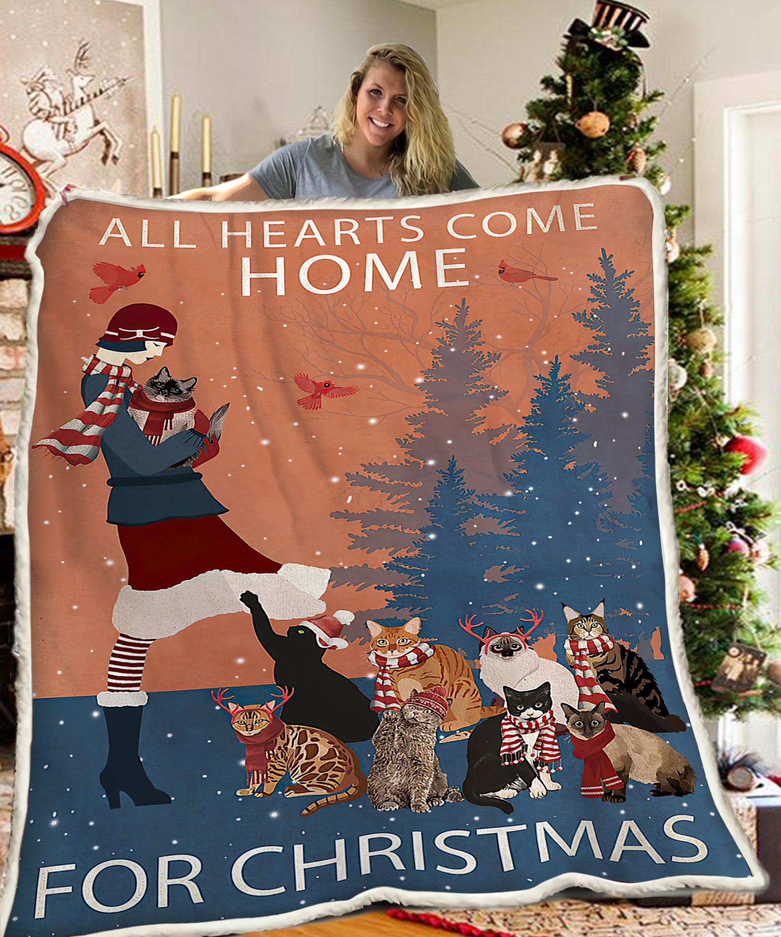 litzzy Cat Girls Christmas DPT131103TK Fleece Blanket Sherpa Fleece Blanket   