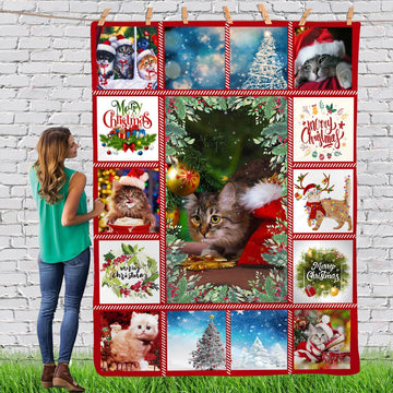litzzy Cat Gorgeous Merry Christmas Animal Reindeer Xmas TH0911069CL Sherpa Fleece Blanket Sherpa Fleece Blanket   