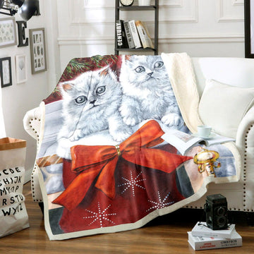 litzzy Cat Merry Christmas AA3110017TT Sherpa Fleece Sherpa Fleece Blanket   