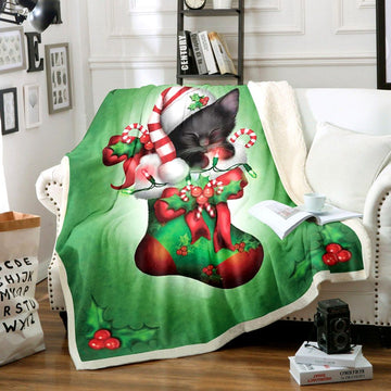 litzzy Cat Merry Christmas CG1911035TT Sherpa Fleece Blanket Sherpa Fleece Blanket   