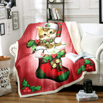 litzzy Cat Merry Christmas CG1911037TT Sherpa Fleece Blanket Sherpa Fleece Blanket   