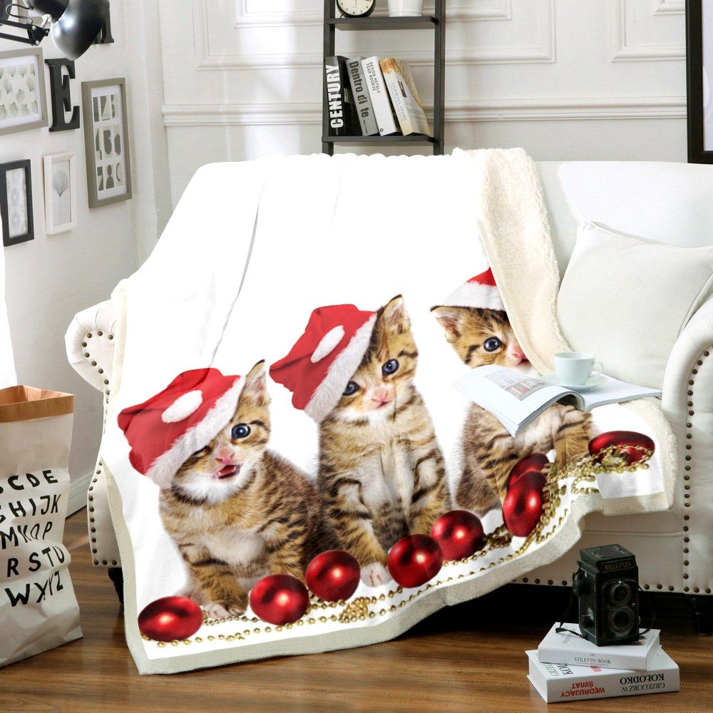 litzzy Cat Merry Christmas CG1911038TT Sherpa Fleece Blanket Sherpa Fleece Blanket   