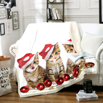 litzzy Cat Merry Christmas CG1911038TT Sherpa Fleece Blanket Sherpa Fleece Blanket   