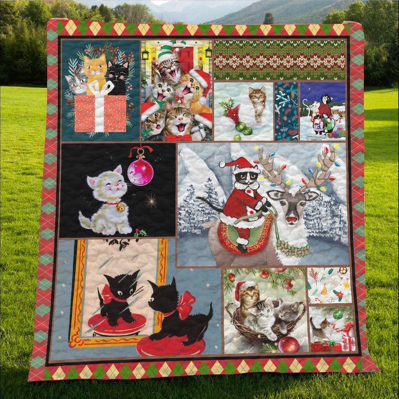 litzzy Cat Merry Christmas CLH0212032Q Fleece Blanket Quilt Blanket   