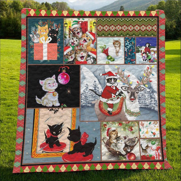 litzzy Cat Merry Christmas CLH0212032Q Fleece Blanket Quilt Blanket   