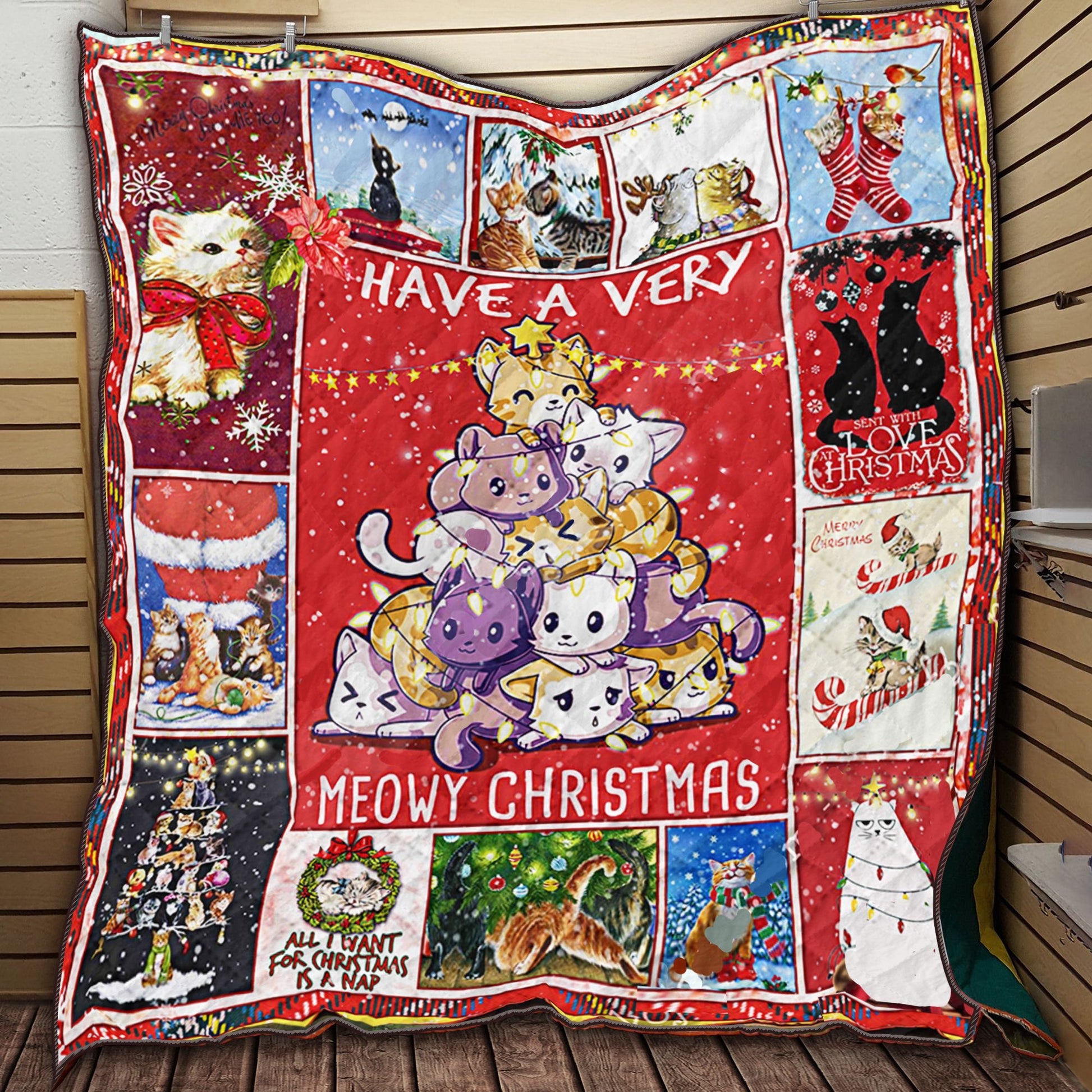litzzy Cat Play On Christmas CLH1612061Q Fleece Blanket Quilt Blanket   