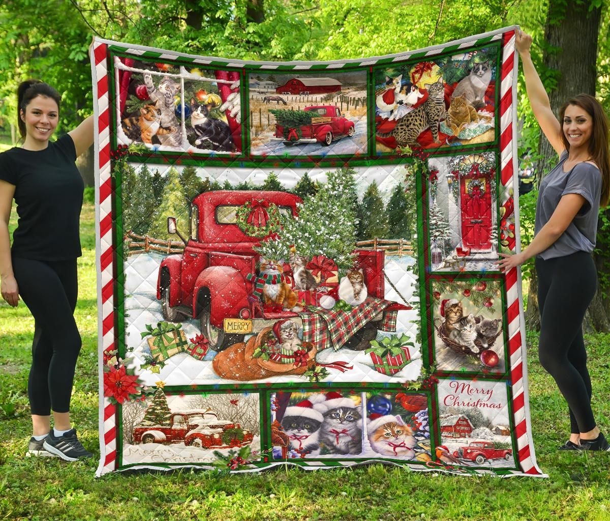 litzzy Cat Red Truck Christmas CL05120077MDQ Fleece Blanket Quilt Blanket   