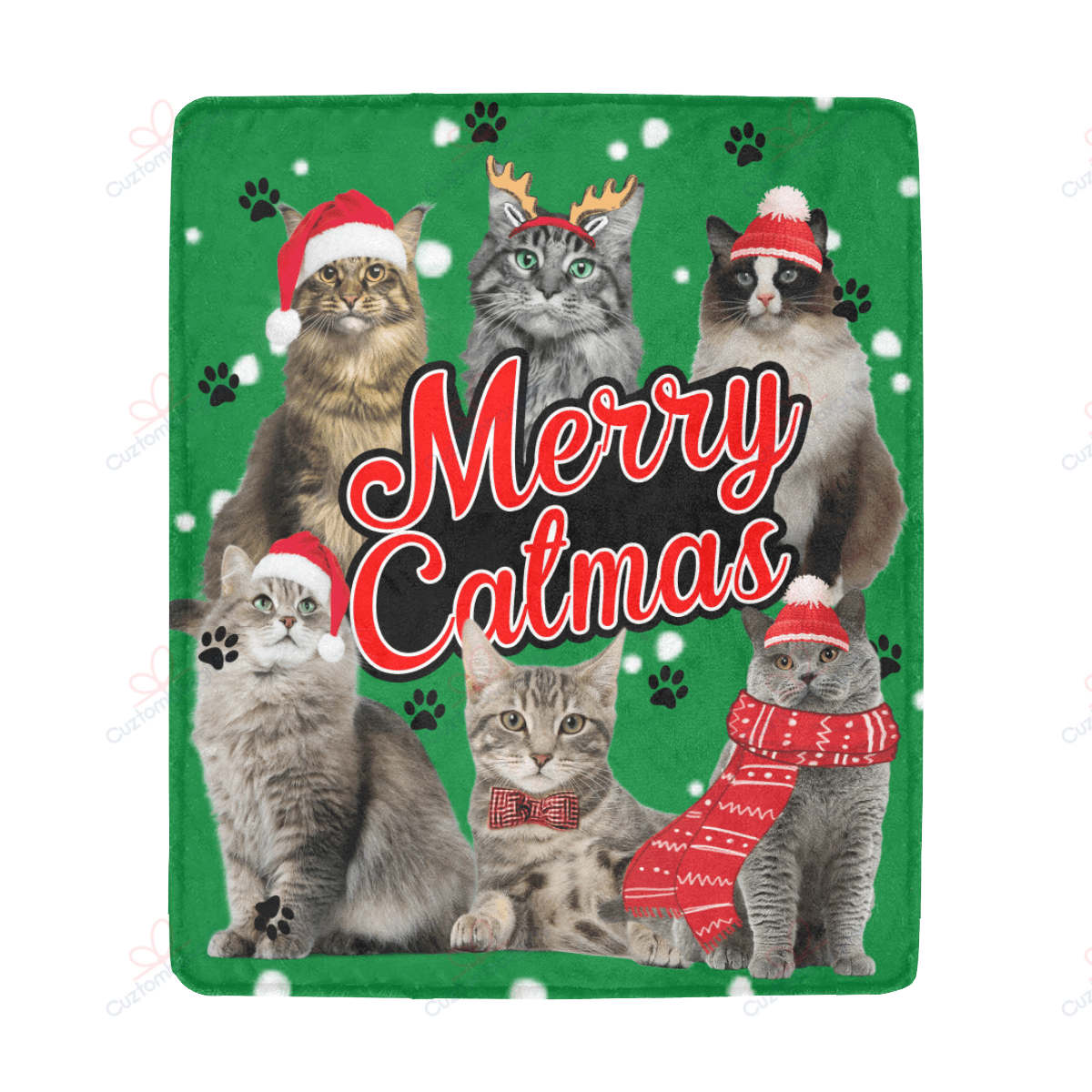 litzzy Cat Santa Merry Christmas AM2610588CL Sherpa Fleece Blanket Sherpa Fleece Blanket   