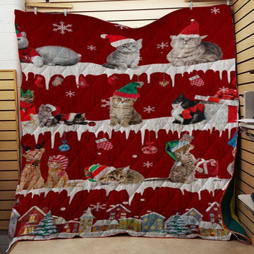 litzzy Cat Snow Christmas CL11120162MDQ Fleece Blanket Quilt Blanket   