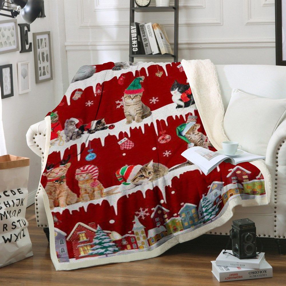 litzzy Cat Snow Christmas CL11120282MDF Sherpa Fleece Blanket Sherpa Fleece Blanket   