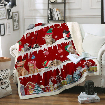 litzzy Cat Snow Christmas CL11120282MDF Sherpa Fleece Blanket Sherpa Fleece Blanket   