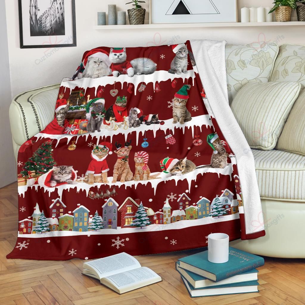 litzzy Cat Snow Christmas VT1709265CL Sherpa Fleece Blanket Sherpa Fleece Blanket   