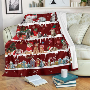 litzzy Cat Snow Christmas VT1709265CL Sherpa Fleece Blanket Sherpa Fleece Blanket   