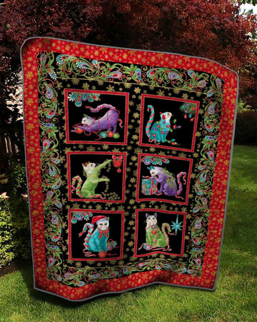 litzzy Cat Winter Christmas HN1101083Q Fleece Blanket Quilt Blanket   