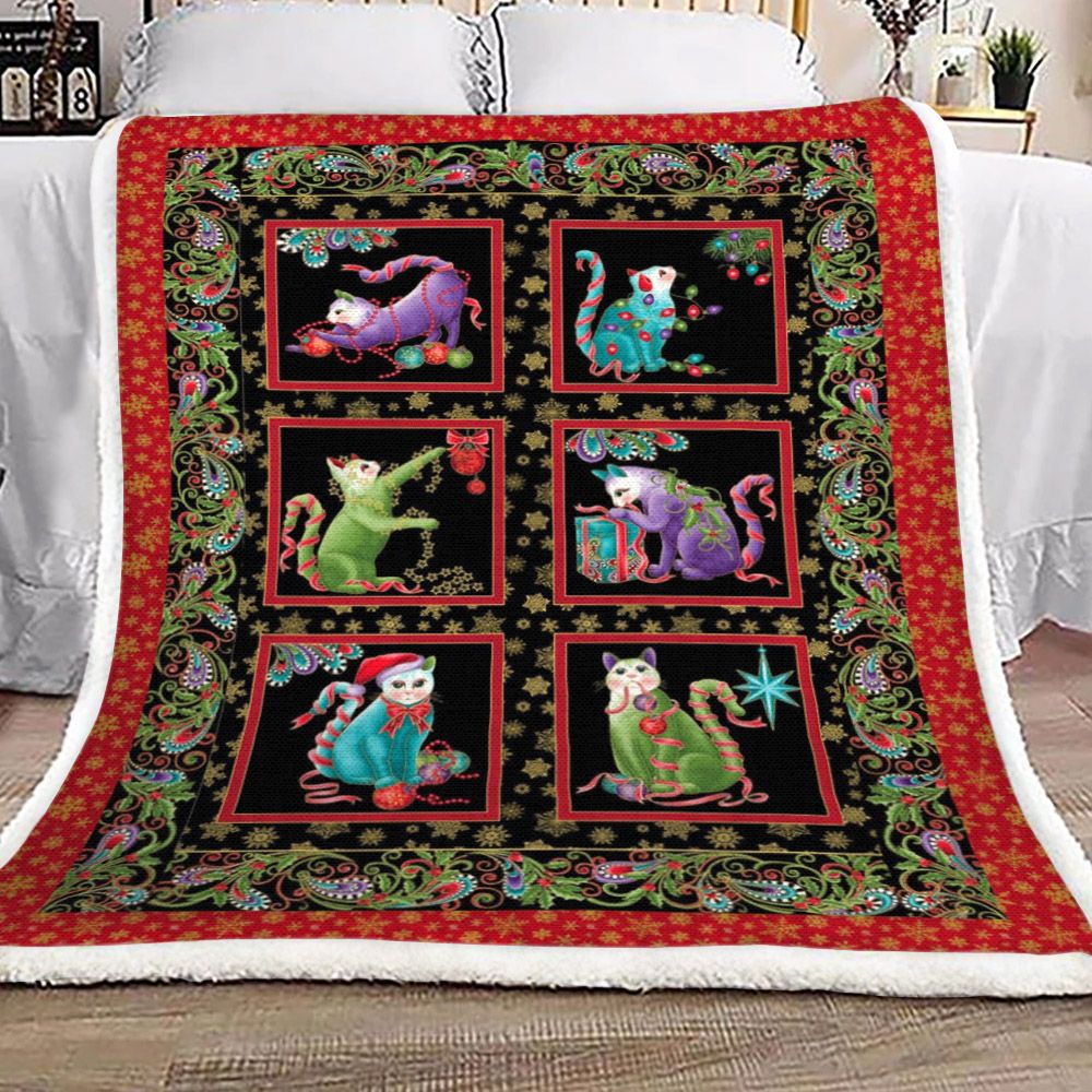 litzzy Cat Winter Christmas HN1101396S Sherpa Fleece Blanket Sherpa Fleece Blanket   