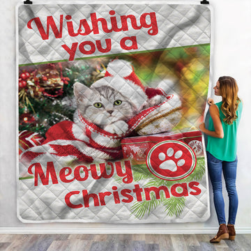 litzzy Cat Wishing You A Meowy Christmas NI2910180KL Sherpa Fleece Blanket Sherpa Fleece Blanket   