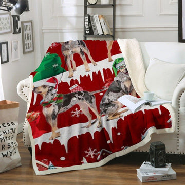 litzzy Catahoula Leopard Snow Christmas CL11120285MDF Sherpa Fleece Blanket Sherpa Fleece Blanket   