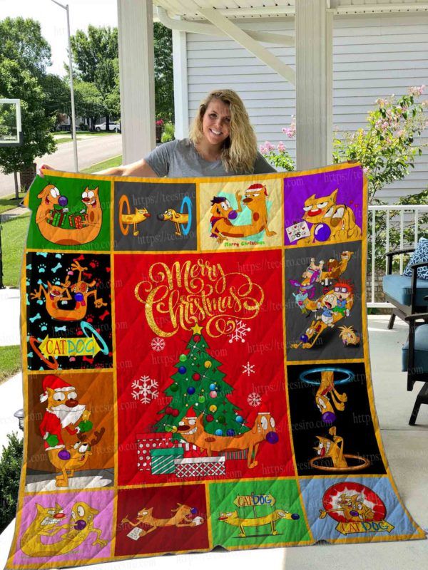 litzzy Catdog Christmas CLP1812161Q Fleece Blanket Quilt Blanket   