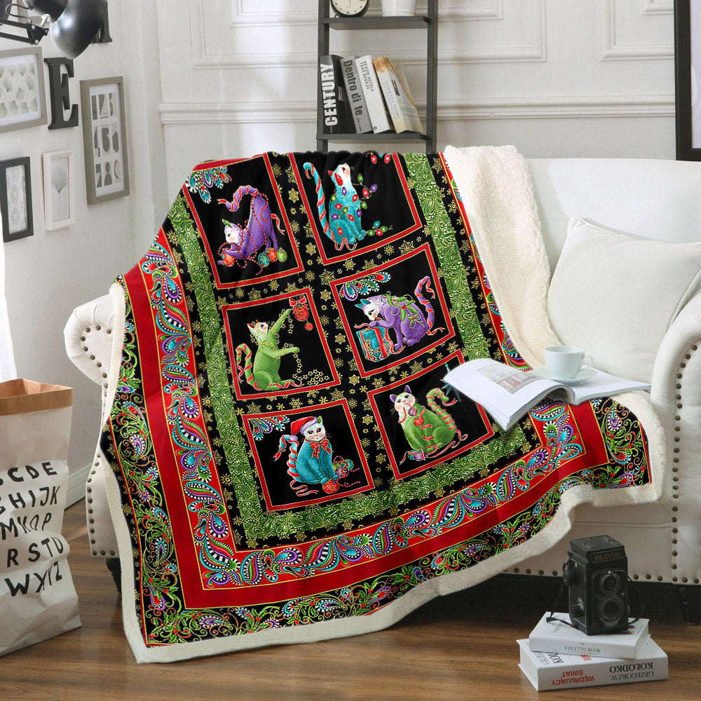 litzzy Catitude Cat Merry Christmas NI1910101DT Sherpa Fleece Blanket Sherpa Fleece Blanket   