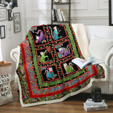 litzzy Catitude Cat Merry Christmas NI1910101DT Sherpa Fleece Blanket Sherpa Fleece Blanket   