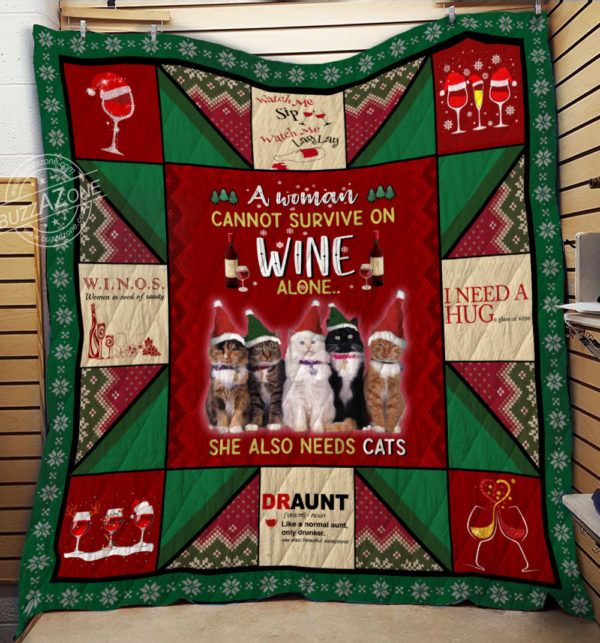 litzzy Cats And Wine Lovers Christmas CLH1812010Q Fleece Blanket Quilt Blanket   