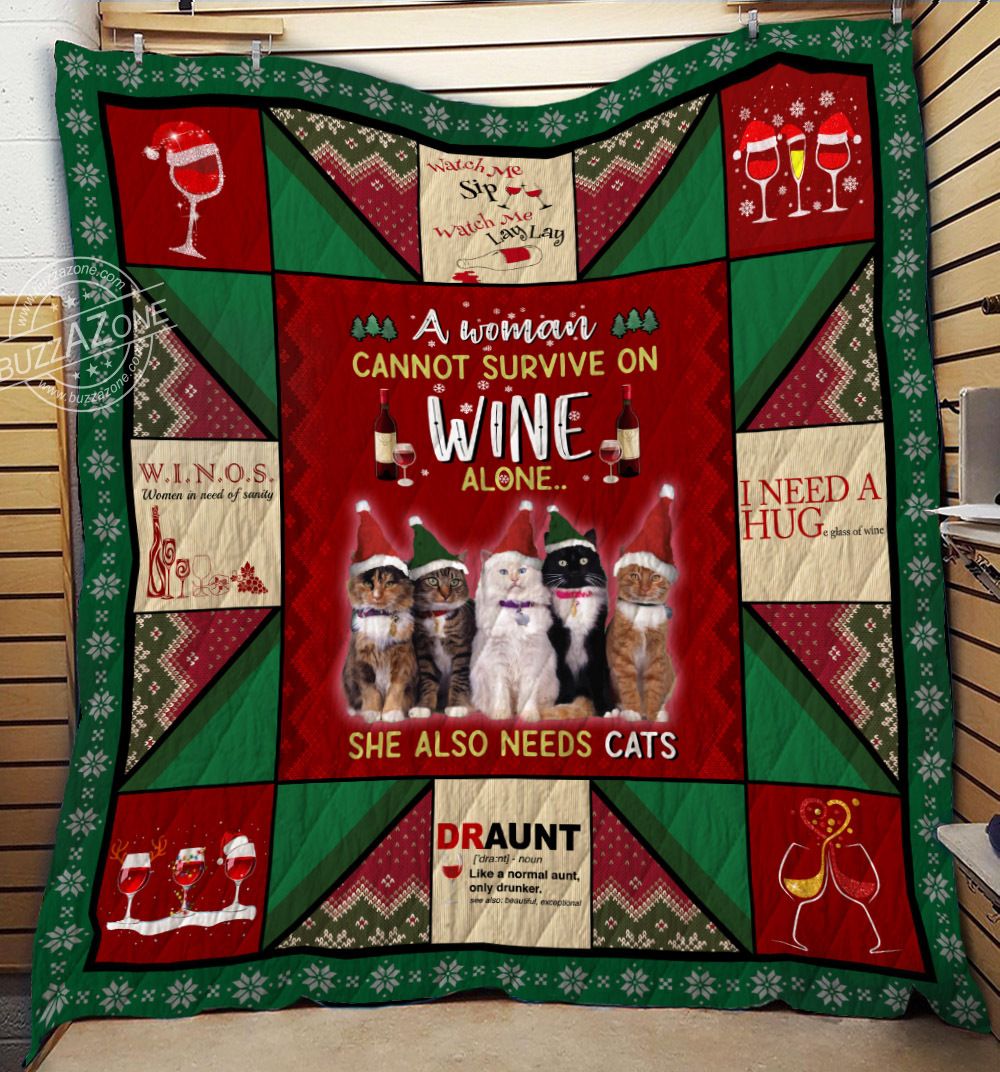 litzzy Cats And Wine Lovers Christmas CLM1012122Q Fleece Blanket Quilt Blanket   