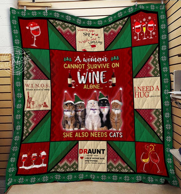 litzzy Cats And Wine Lovers Christmas CLM1012122Q Fleece Blanket Quilt Blanket   